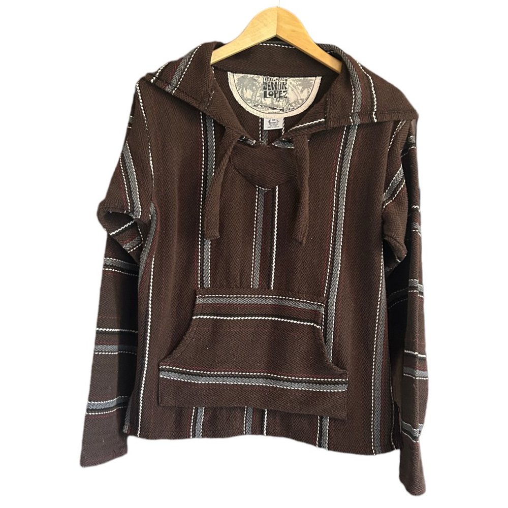 Original Senor Lopez Adult Baja Hoodie Pullover Woven Sweatshirt Brown Adult Med